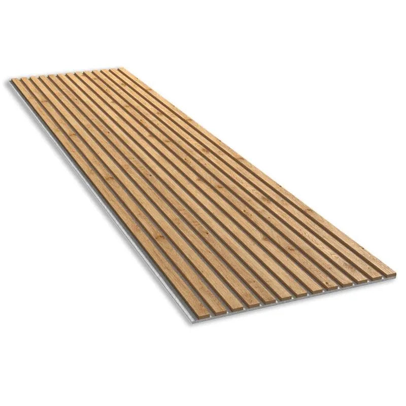 Natural Oak Grey Acoustic Wood Slat Wall Panel on white background DecorMania.eu