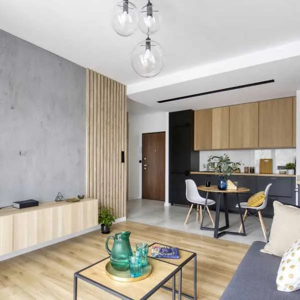 OAK Grey Acoustic Slatted Wall Panels in flat interior DecorMania.eu