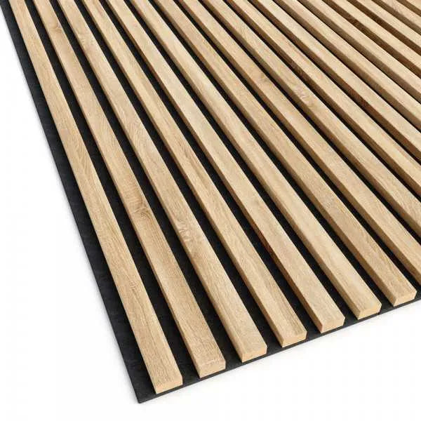 OAK Grey Acoustic Slatted Wall Panels on white background DecorMania.eu