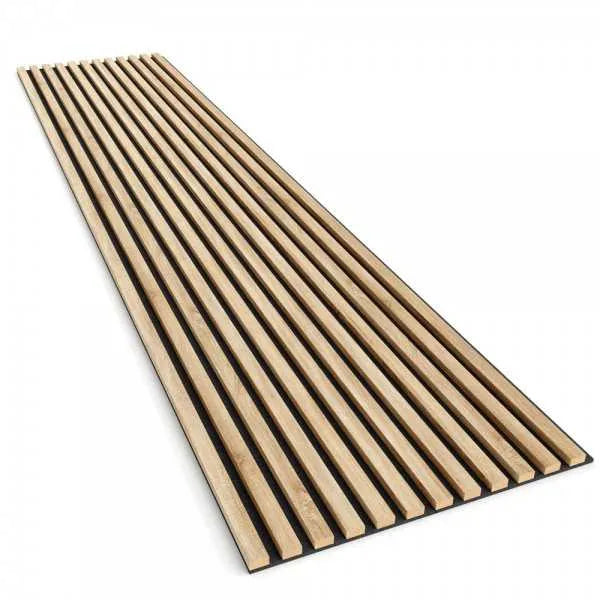 OAK Grey Acoustic Slatted Wall Panels on white background DecorMania.eu