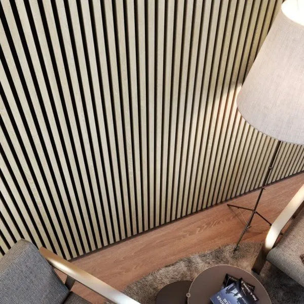 OAK Grey Acoustic Slatted Wall Panels feature wall DecorMania.eu