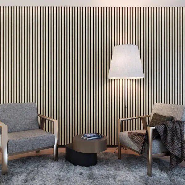 OAK Grey Acoustic Slatted Wall Panels feature wall DecorMania.eu