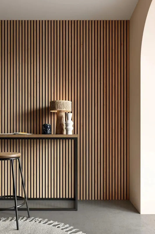 OAK Natural Acoustic Slatted Wall Panels feature wall DecorMania.eu
