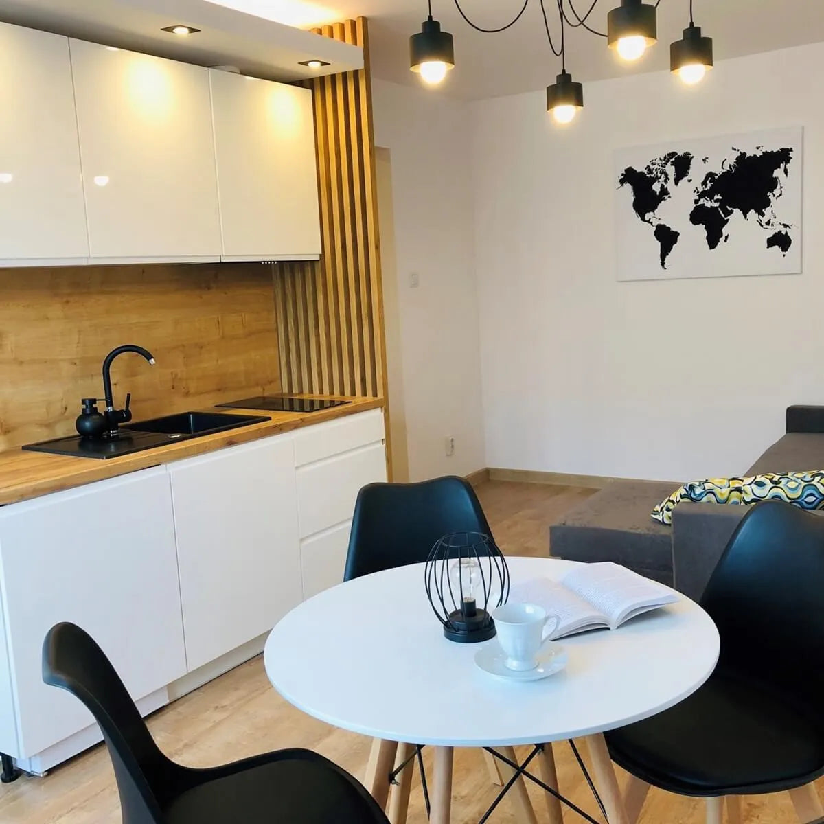 OAK Natural Acoustic Slatted Wall Panels in dining room interior DecorMania.eu