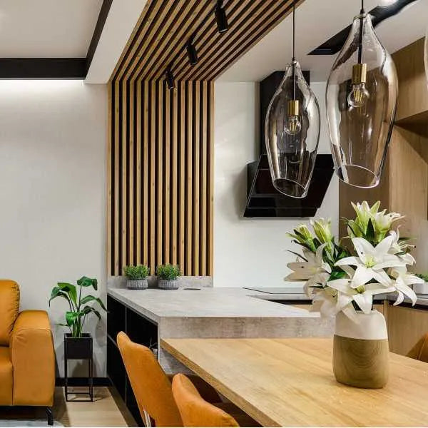 OAK Natural Acoustic Slatted Wall Panels in open space interior DecorMania.eu