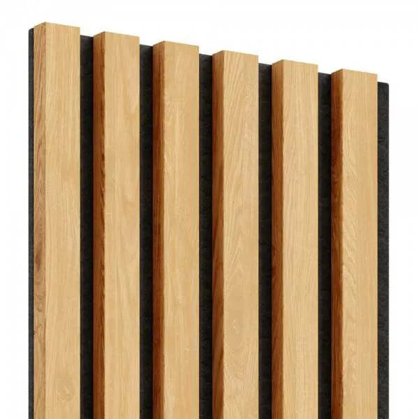 OAK Natural Acoustic Slatted Wall Panels on white background DecorMania.eu