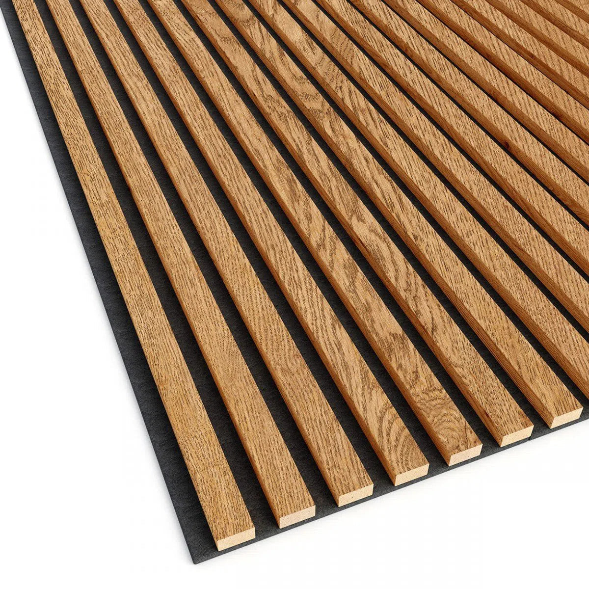 OAK Veneer Acoustic Slatted Wall Panels on white background Decormania.eu