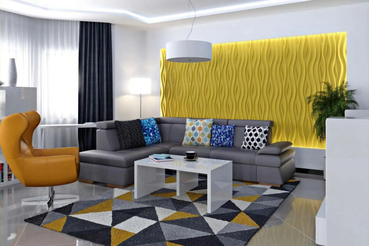 OCEAN Polystyrene Wall Art – 3D Decorative Panels in grey and yellow colour interior DecorMania.eu