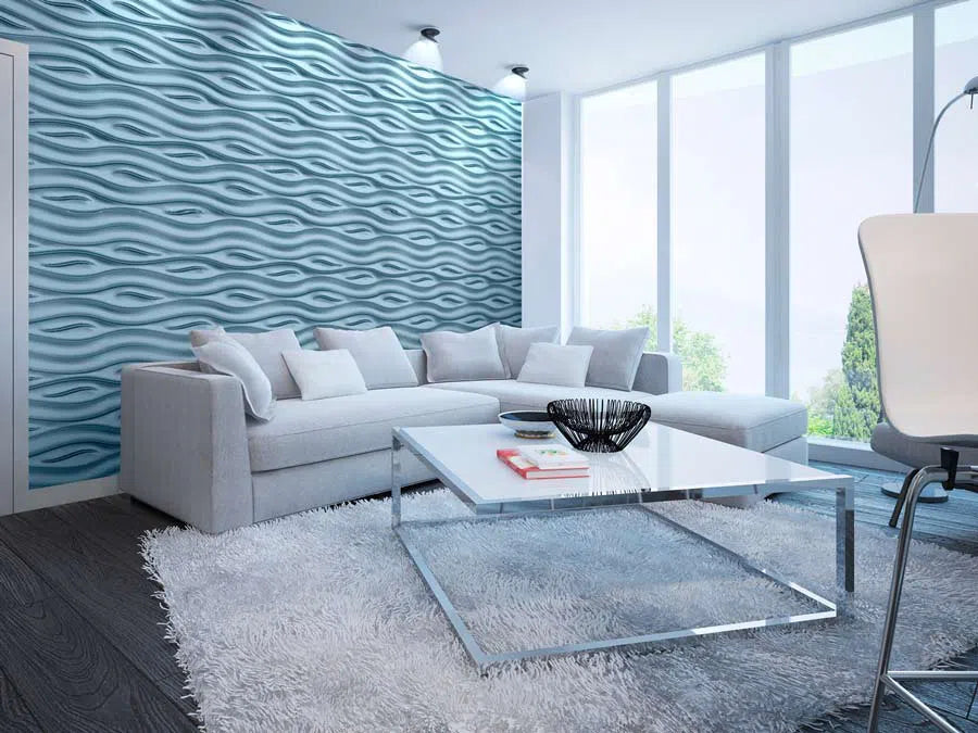 OCEAN Polystyrene Wall Art – 3D Decorative Panels in white and blue colour interior DecorMania.eu