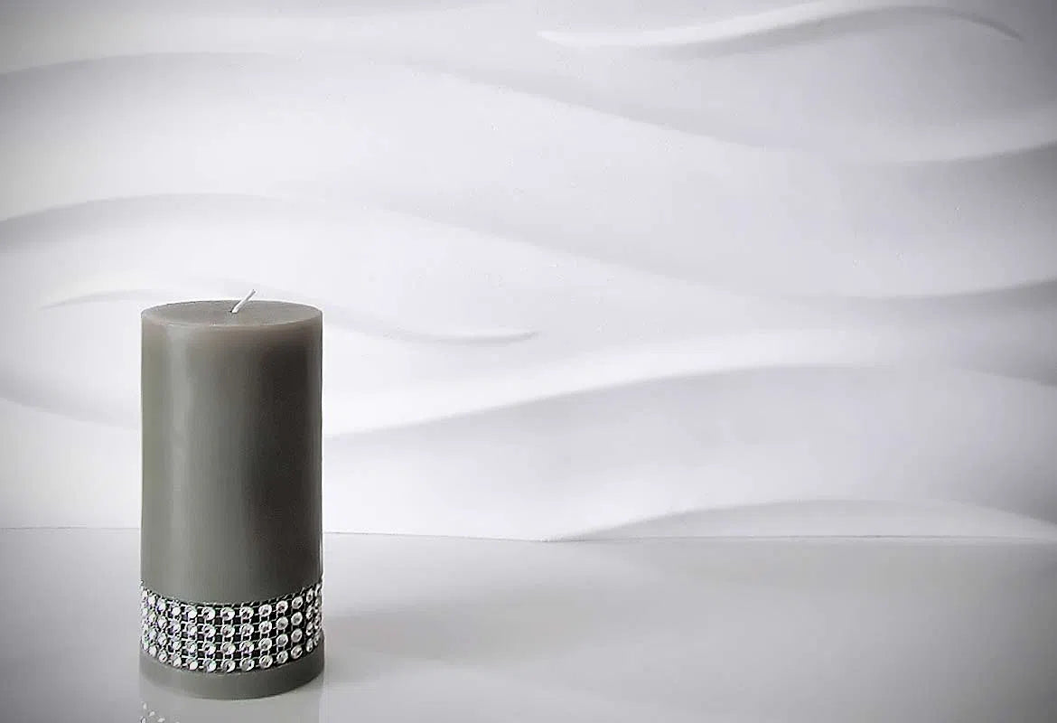 OCEAN Polystyrene Wall Art – 3D Decorative Panels used as white colour background for gray candle DecorMania.eu 