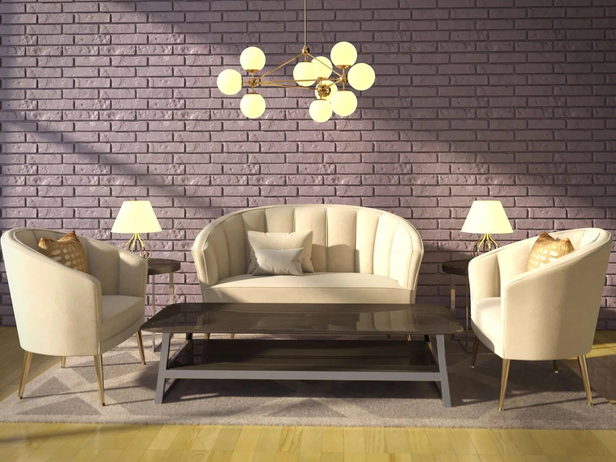 OLD BRICK Polystyrene Wall Art – 3D Decorative Panels purple colour accent wall in elegant interior DecorMania.eu