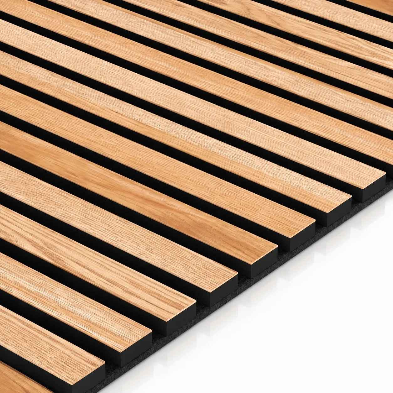 Oak Black Wood Slat Wall Panelling close-up with natural oak veneer