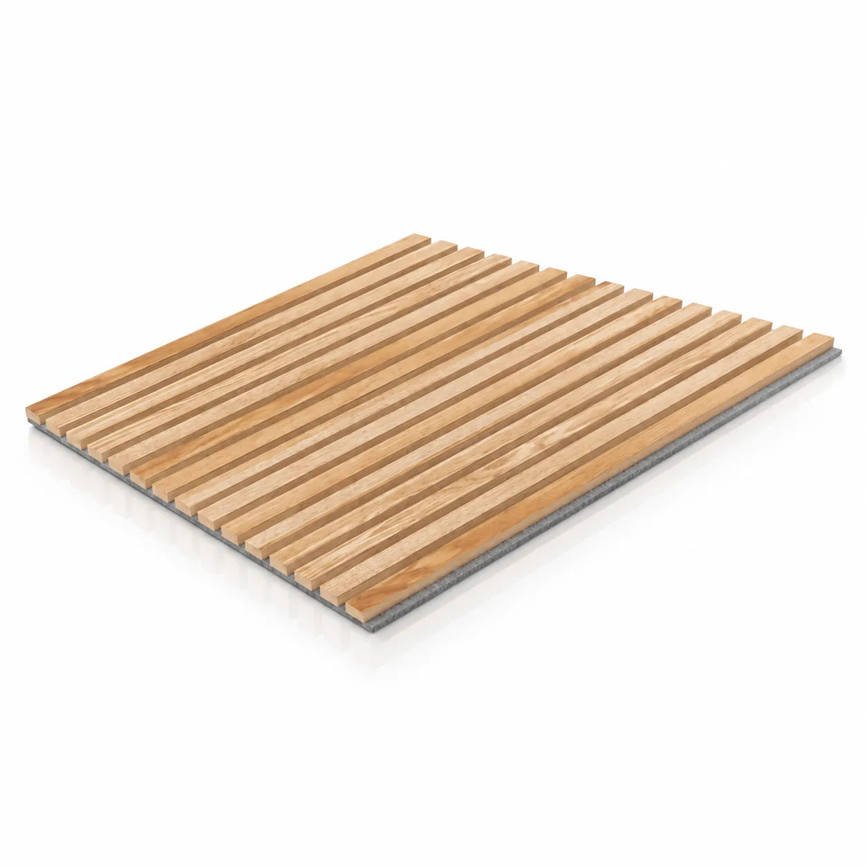 Oak Grey Wood Slat Wall Panelling detail with grey felt and oak slats