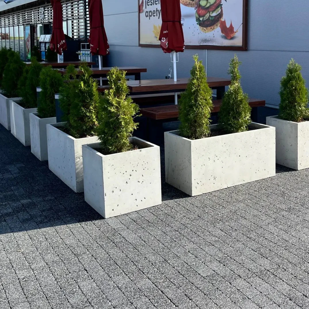 Outdoor Concrete Planters - Rectangle 50x120x50 cm in front of a restaurant Decormania.eu