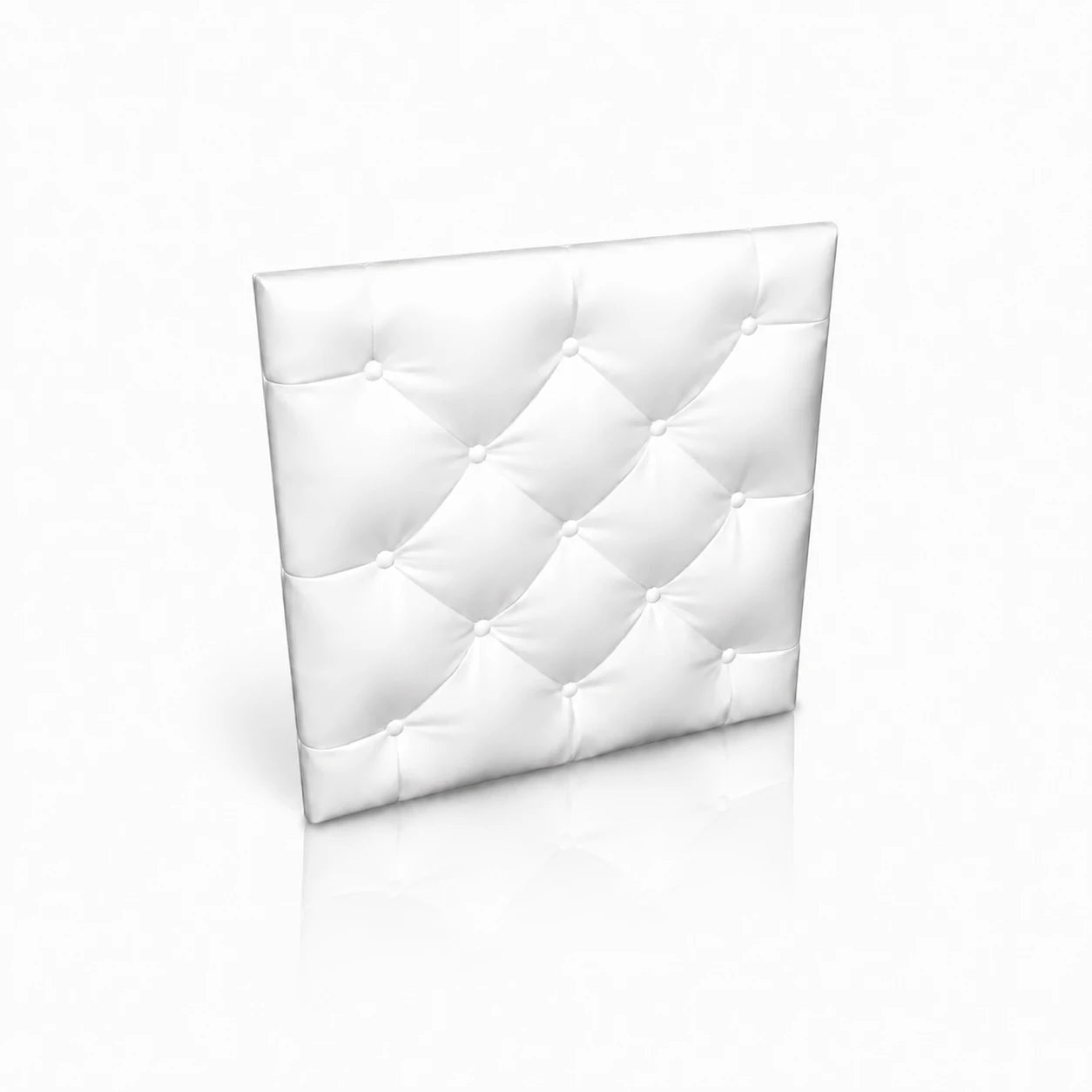 White 3D polystyrene wall panel with a soft, button-tufted pillow design