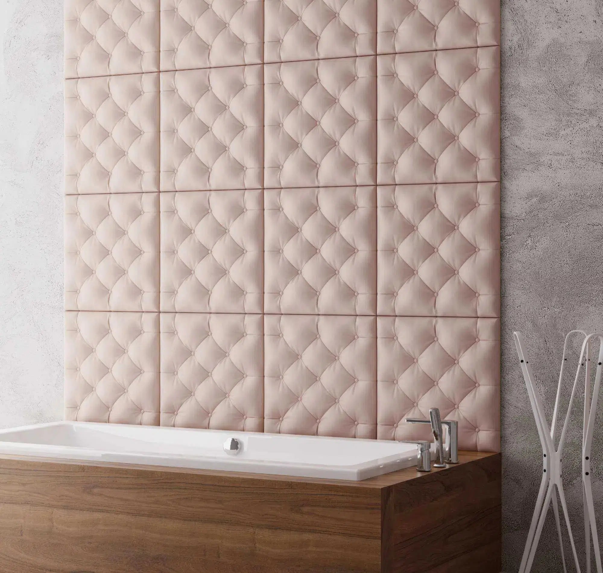 PILLOW Polystyrene Wall Art – 3D Decorative Panels soft pink coloured panels in bathroom interior DecorMania.eu
