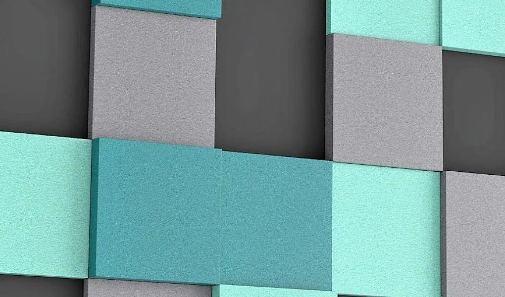 PIXEL S Soft Acoustic Wall Panel blue and teal composition closeup DecorMania.eu