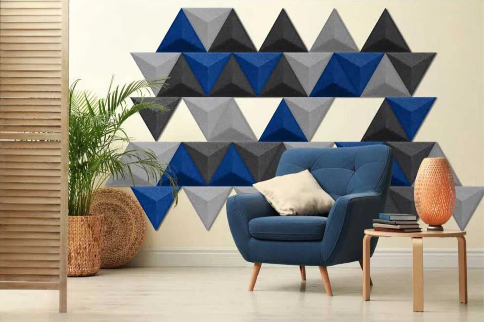 PYRAMID 3D Acoustic Felt Wall Panels GREY accent wall in cream interior Decormania.eu