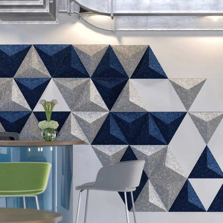 PYRAMID Acoustic 3D Felt Wall Panels GREY in living room interior Decormania.eu