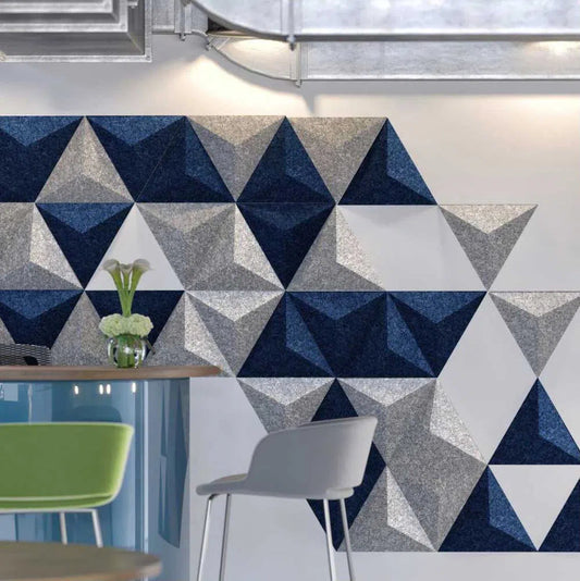 PYRAMID Acoustic 3D Felt Wall Panels GREY in living room interior Decormania.eu