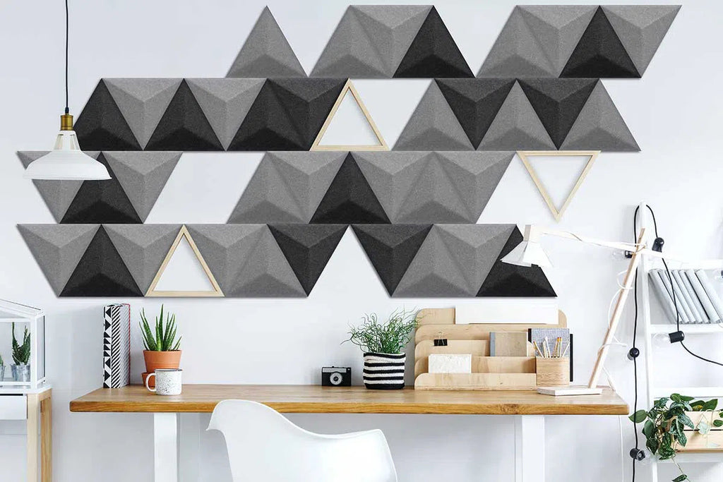 PYRAMID Acoustic 3D Felt Wall Panels GREY in office interior DecorMania.eu