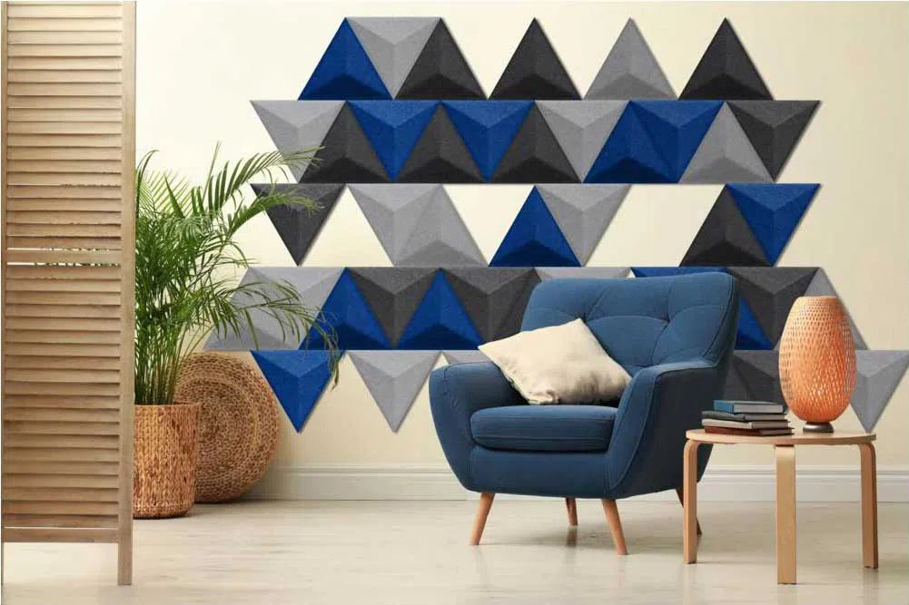 PYRAMID Acoustic 3D Felt Wall Panels INDIGO in modern interior DecorMania.eu