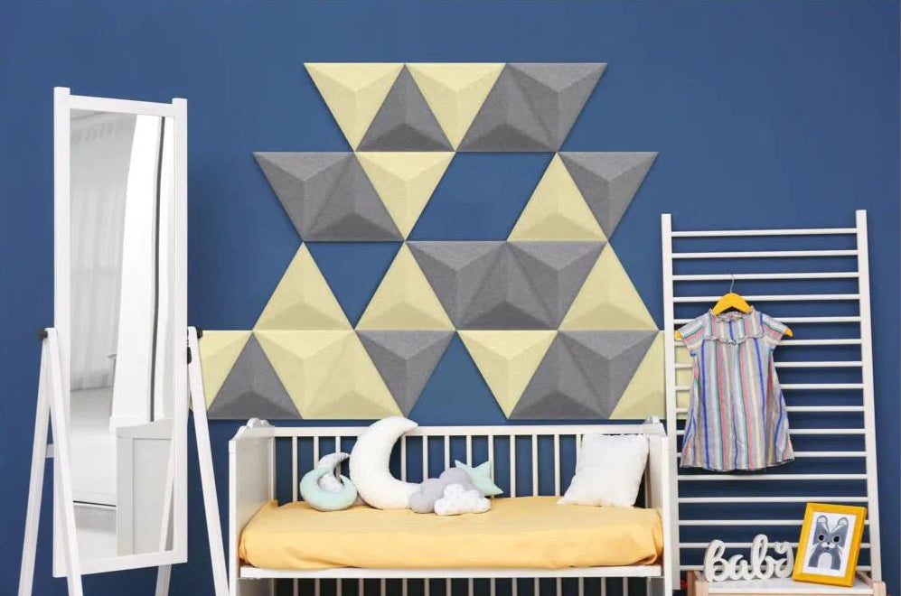 PYRAMID Acoustic 3D Felt Wall Panels NAVY in childrens room DecorMania.eu