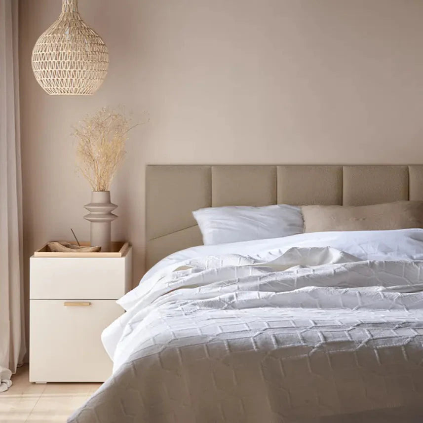 Padded Wall Panels Set 2 Beige in bedroom interior Decormania.eu