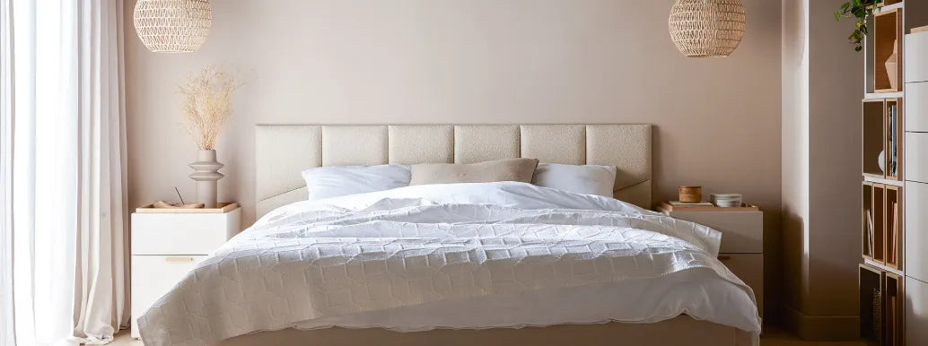 Padded Wall Panels Set 2 Cream in bedroom interior Decormania.eu