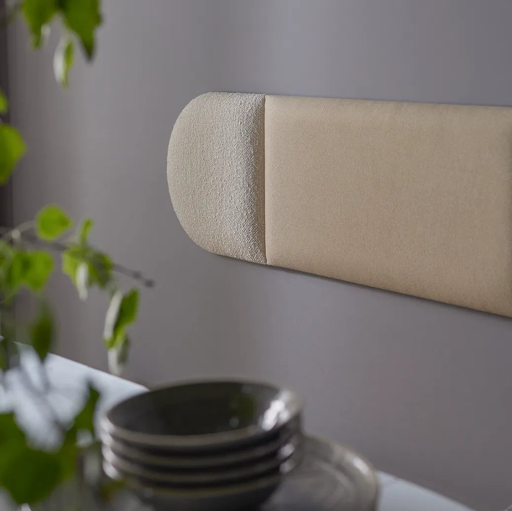 Padded Wall Panels Set 4 Beige on grey wall behind plant Decormania.eu