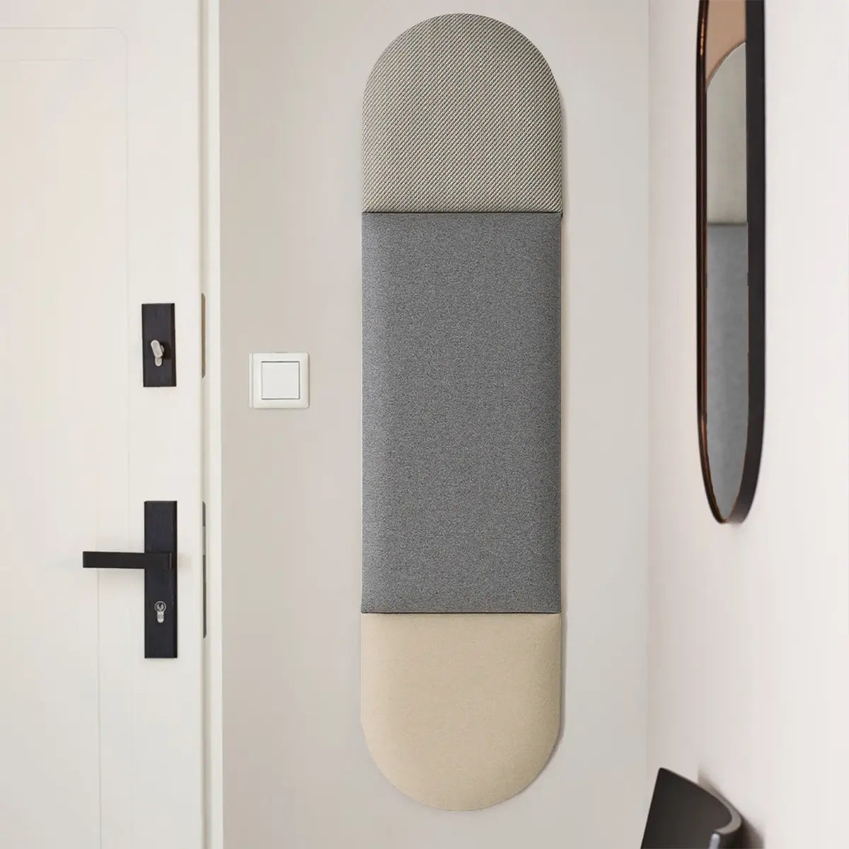 Padded Wall Panels Set 4 Grey on white wall with mirror Decormania.eu