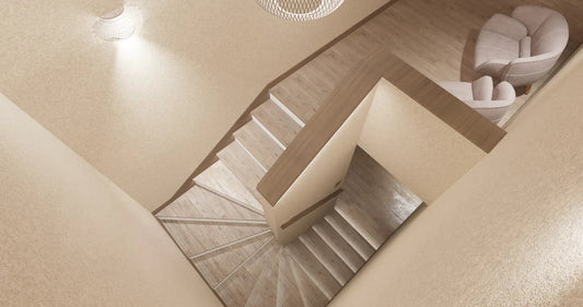 Plain Acoustic Wallpaper Wool colour swatch in staircase Decormania.eu