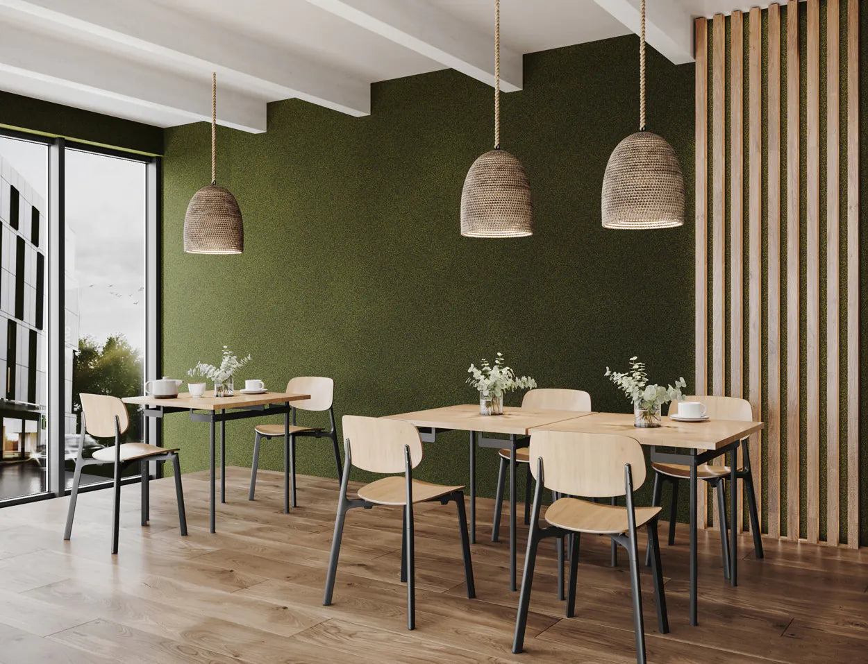 Plain Acoustic Wallpaper Wool in restaurant inerior Decormania.eu