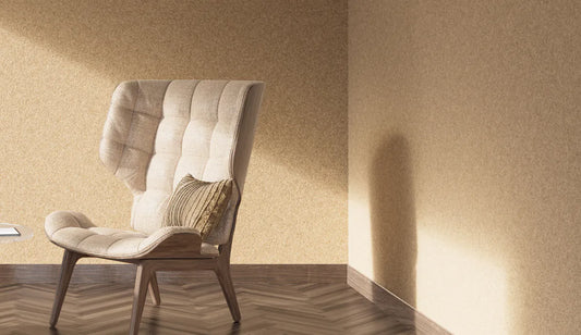 Plain Acoustic Wallpaper Wool in beige interior Decormania.eu
