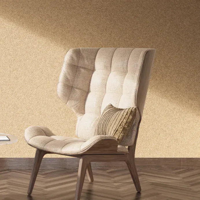 CAPPUCCINO Plain Acoustic Wallpaper - 90% Wool fluffo in modern interior with armchair DecorMania eu