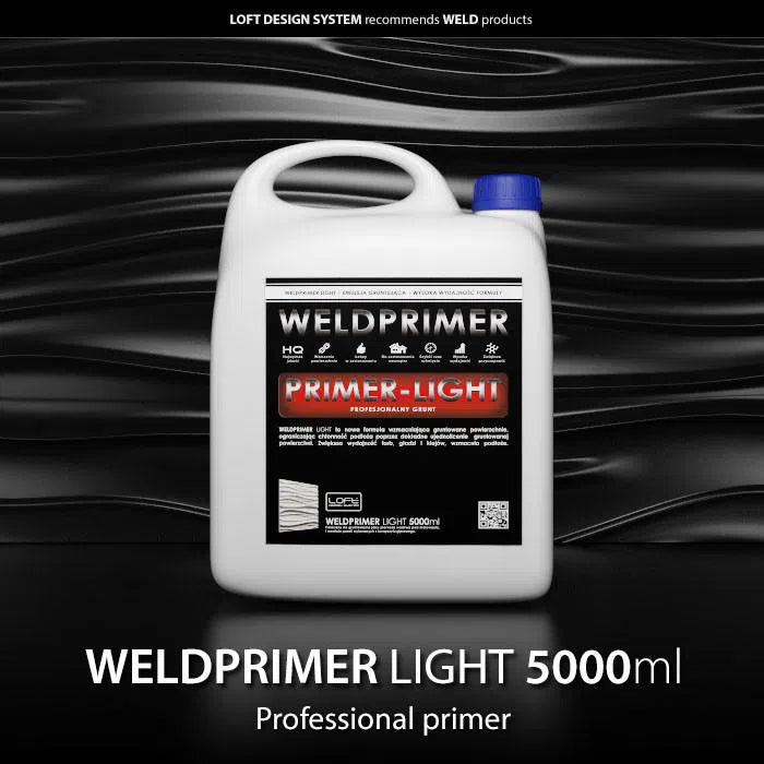 Premium Gypsum Adhesives & accessories WELDPRIMER Light - 5L on black background DecorMania.eu
