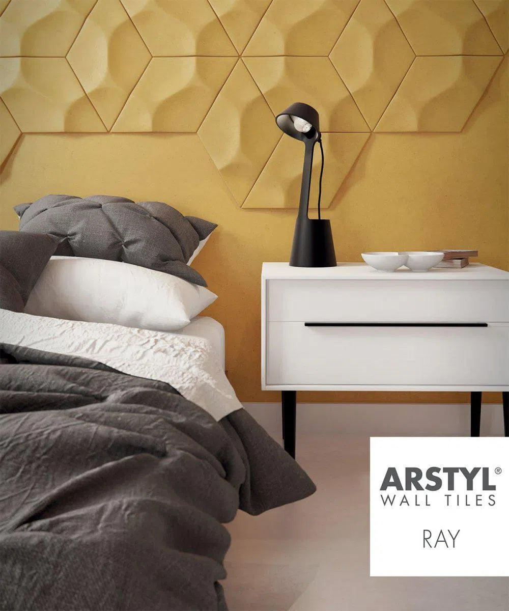 RAY 3D Polyurethane Wall Art Panel in yellow bedroom interior Decormania.eu
