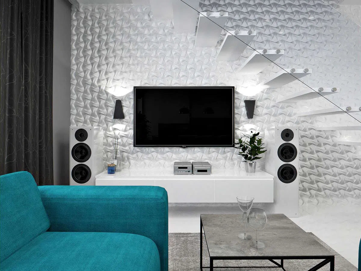 RIBBON Polystyrene Wall Art – 3D Decorative Panels in white colour living room interior DecorMania.eu
