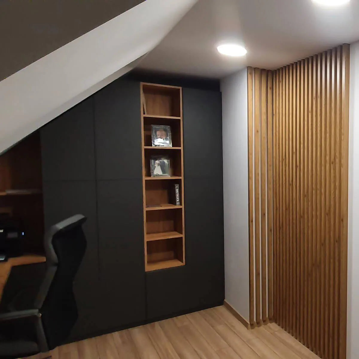 OAK Grey Acoustic Slatted Wall Panels feature wall Decormania.eu