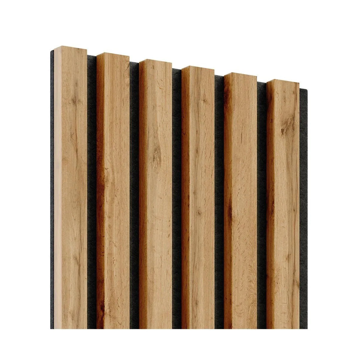 OAK Grey Acoustic Slatted Wall Panels closeup on white background Decormania.eu