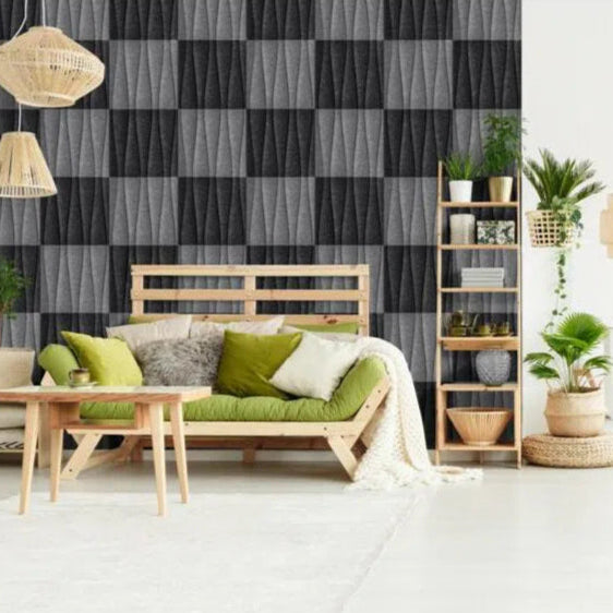 SANDGLASS 3D Acoustic Felt Wall Panels accent wall in living room interior  cropped BLACK DecorMania.eu