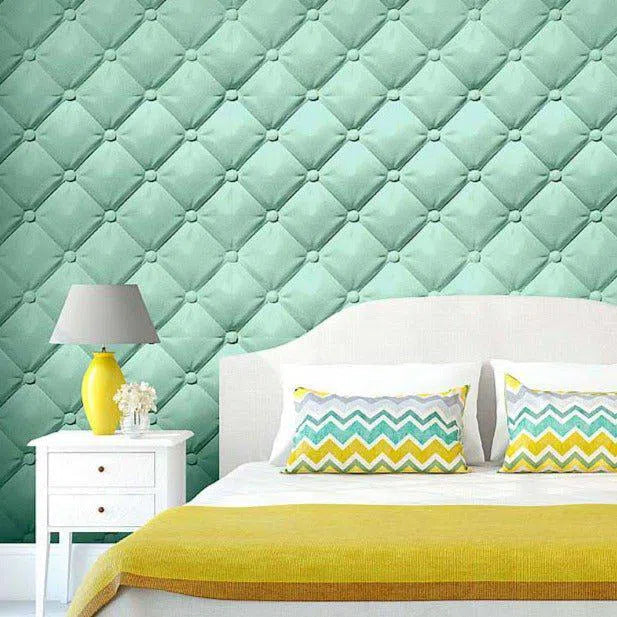 SOFT BUTTONS Polystyrene Wall Art – 3D Decorative Panels in teal colour in  bedroom interior DecorMania.eu