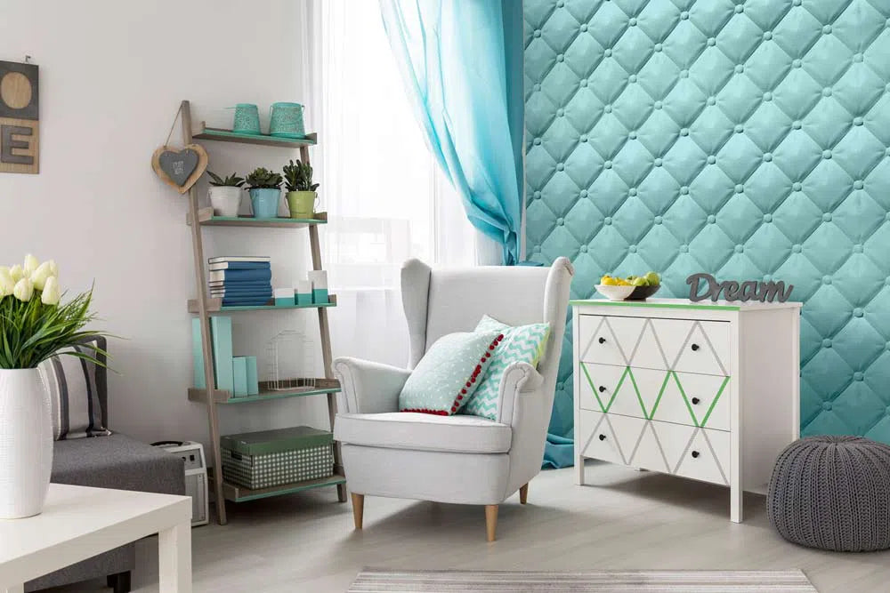 SOFT BUTTONS Polystyrene Wall Art – 3D Decorative Panels in white and teal  colour interior DecorMania.eu