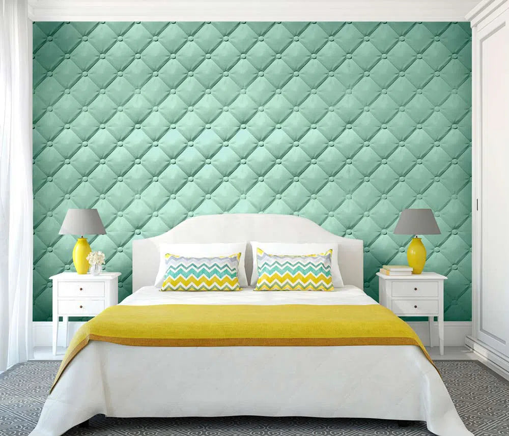 SOFT BUTTONS Polystyrene Wall Art – 3D Decorative Panels in white and teal bedroom interior DecorMania.eu