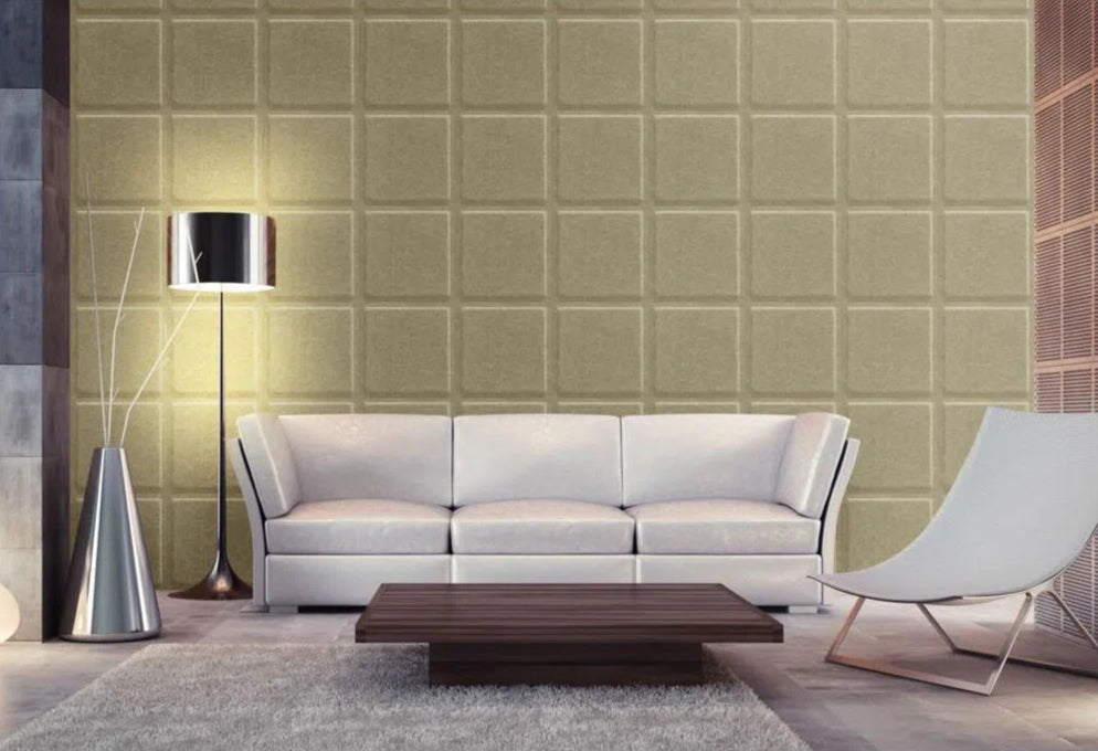 SQUARE BOLD Acoustic 3D Felt Wall Panels in modern living room interior CREAM DecorMania.eu