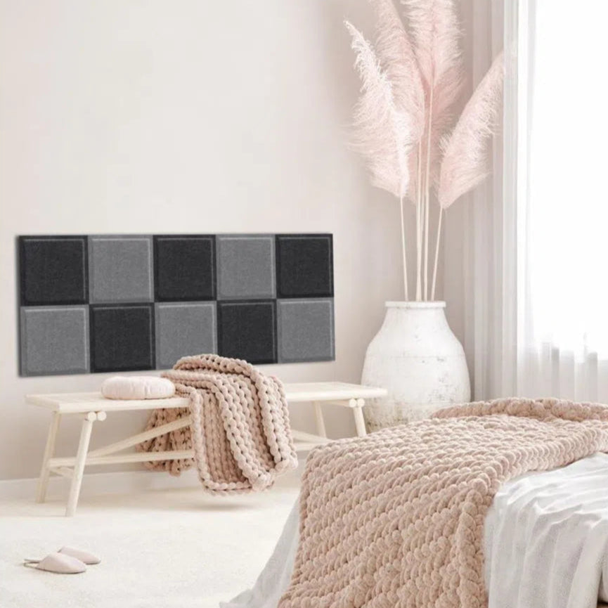 SQUARE BOLD 3D Acoustic Felt Wall Panels in soft pink interior GREY DecorMania.eu