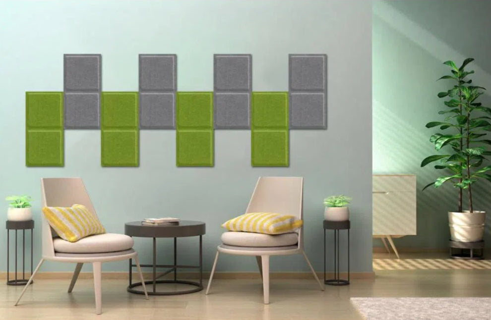 SQUARE BOLD 3D Acoustic Felt Wall Panels in mint and green interior GREY DecorMania.eu