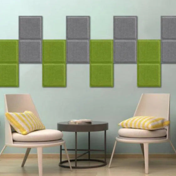SQUARE BOLD Acoustic 3D Felt Wall Panels in mint and green interior OLIVE cropped DecorMania.eu