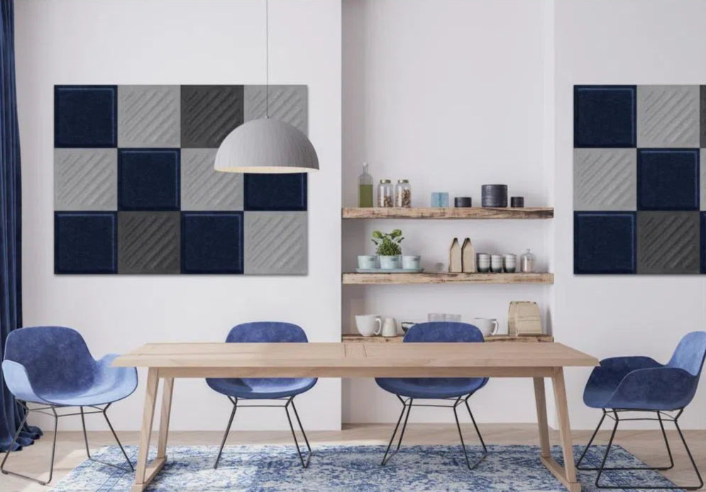 SQUARE RIFT 2 Acoustic 3D Felt Wall Panels in white and blue colour interior BLACK Decormania.eu