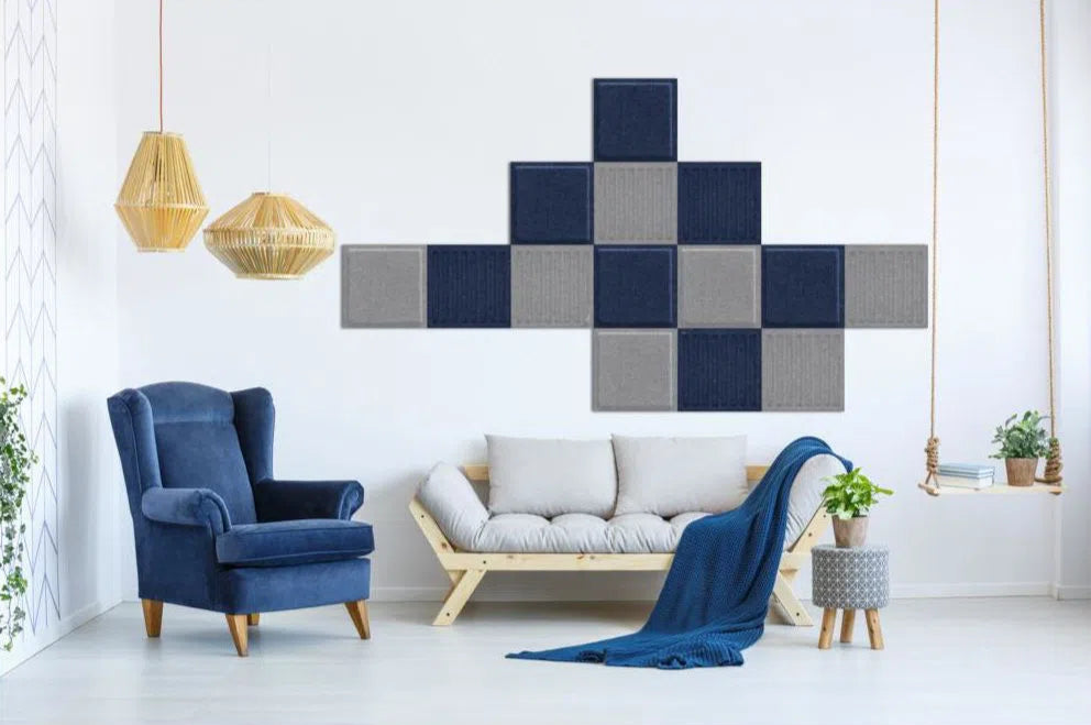 SQUARE RIFT 3D Acoustic Felt Wall Panels in white colour living room interior GREY DecorMania.eu